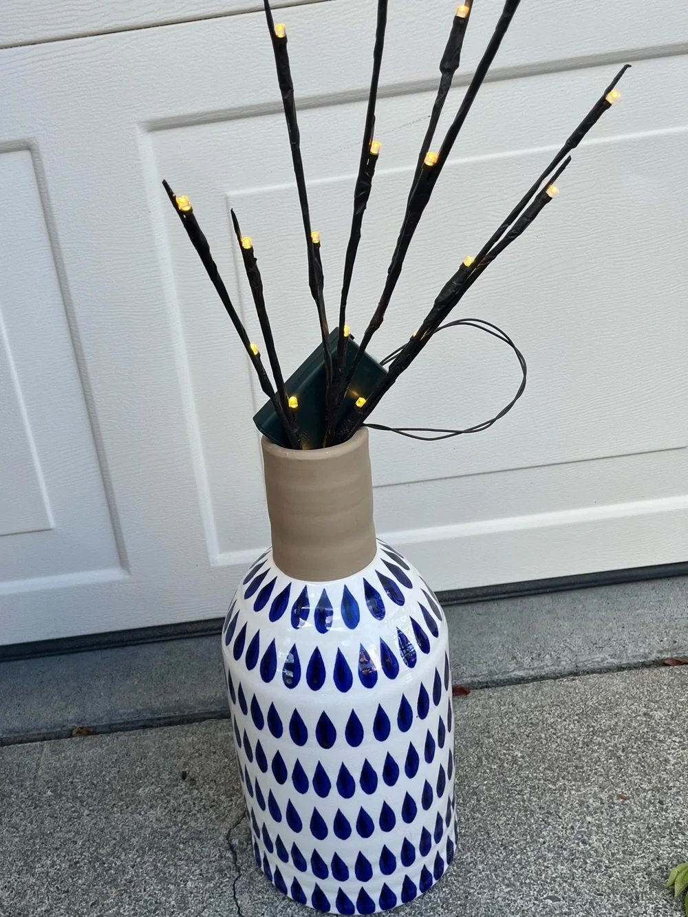 Ceramic Blue Teardrop Floor Vase - Neutral Neck